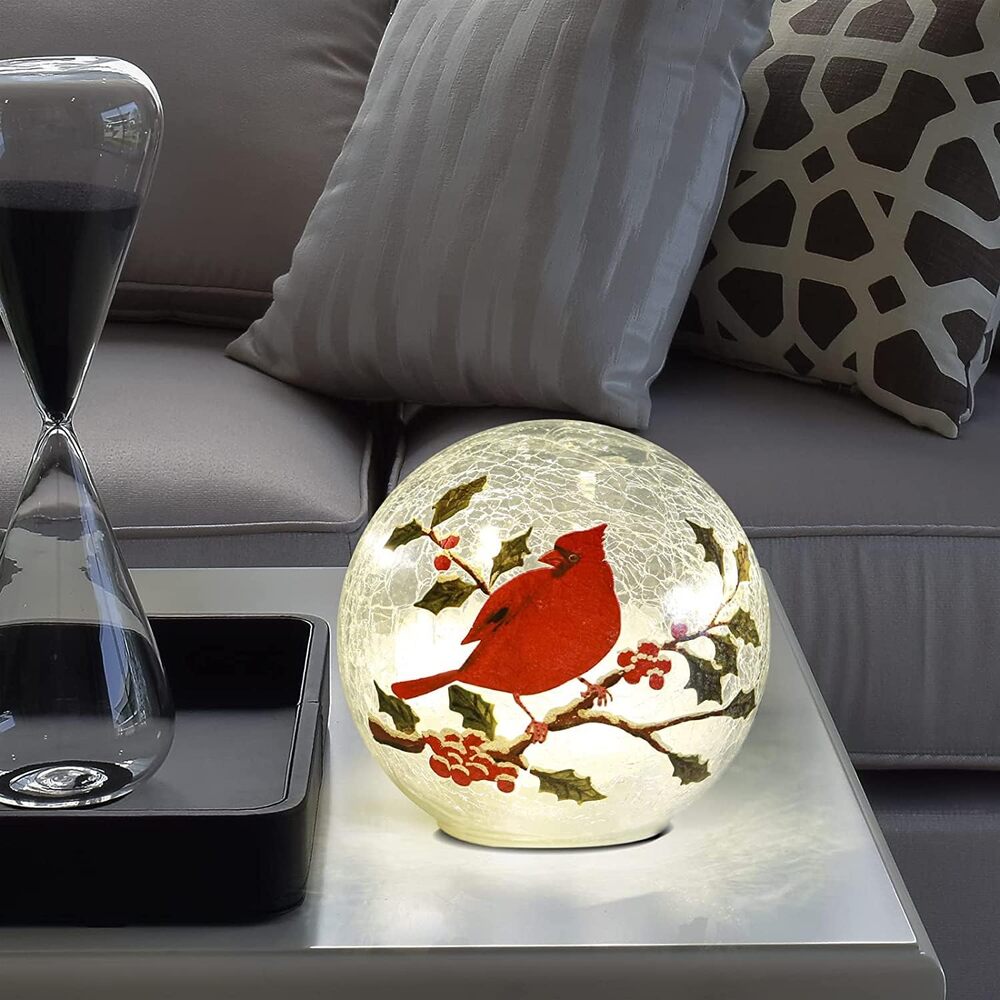 Glass Ball Light Crackle LED Night Light Red Birds